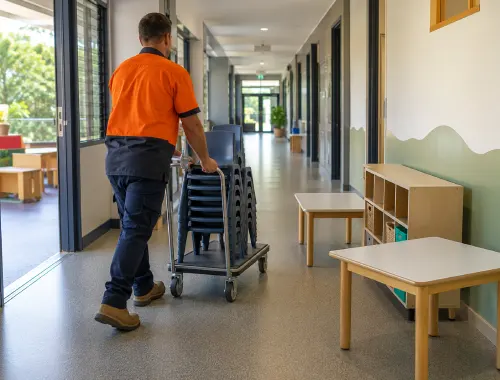 Furniture being relocated within a school or childcare facility