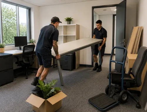 Removalists assisting with smaller office furniture and contents