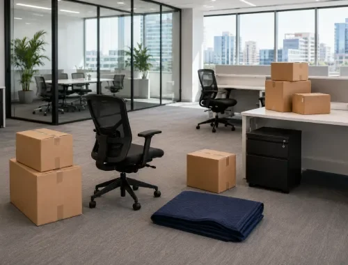 Furniture, workstations and boxes being relocated for a business