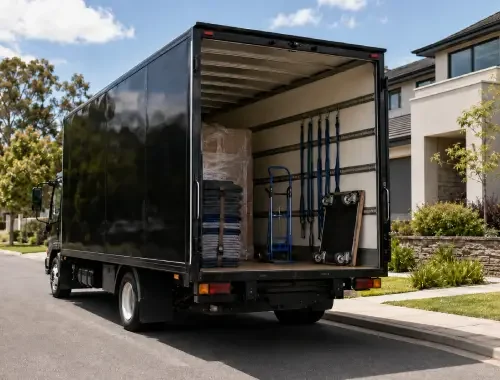 Removalist truck with professional equipment for protecting and moving furniture
