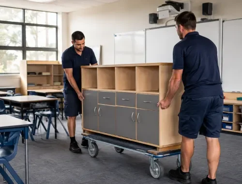 School furniture being moved between classrooms, buildings or school areas