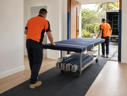Furniture and household belongings being moved around a property settlement date