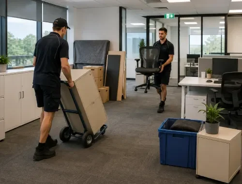 Furniture and workplace contents being moved for a smaller business relocation