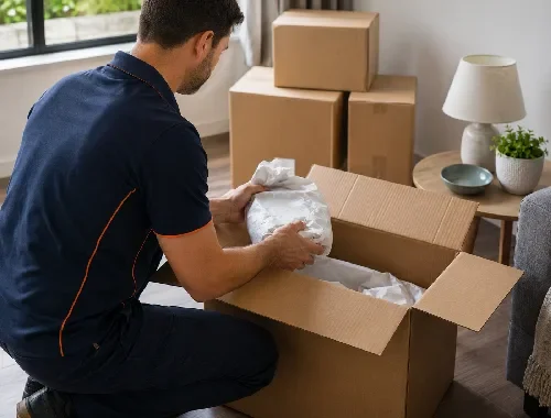 Household belongings being packed and physically unpacked for a planned move